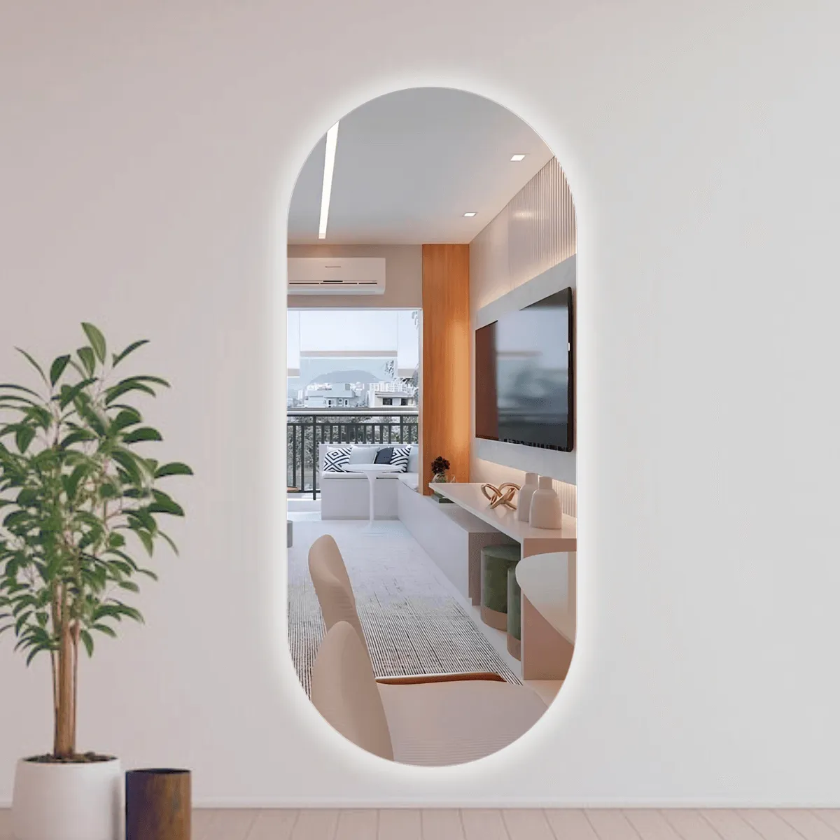 Espelho Orgânico Grande com Led Elegance Luxo 140x60cm