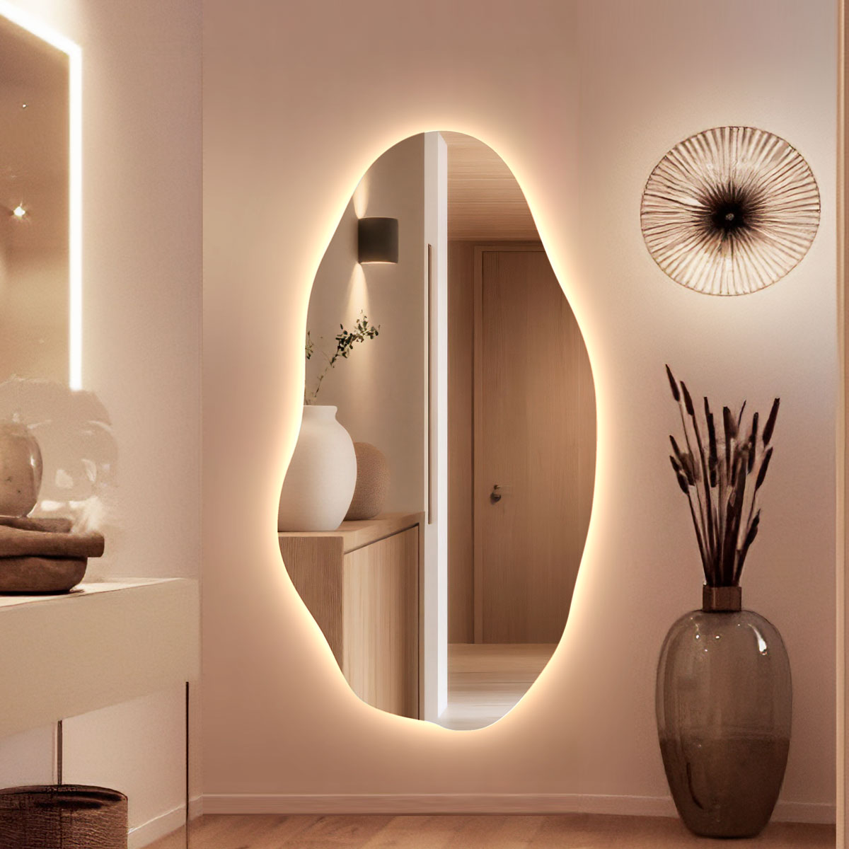 Espelho Orgânico Grande com Led - Ametista Plus 140x70cm