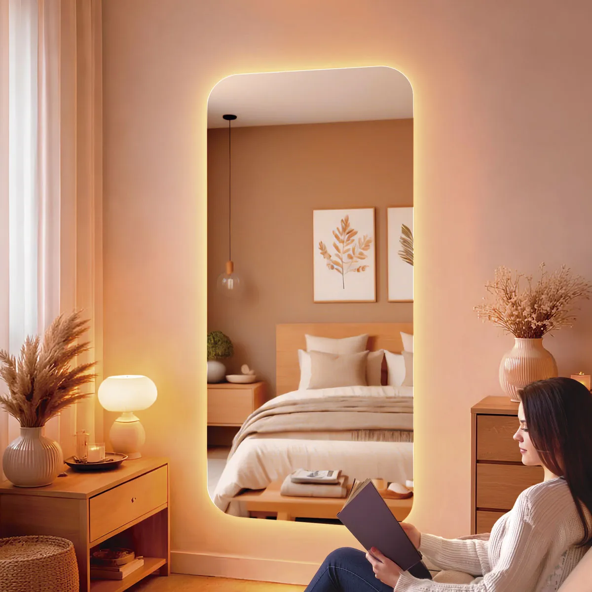 Espelho Grande com Led Sala Luxo 140x60cm
